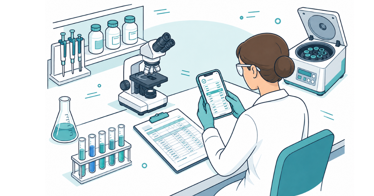 Lab technician photographing a paper work template for AI processing