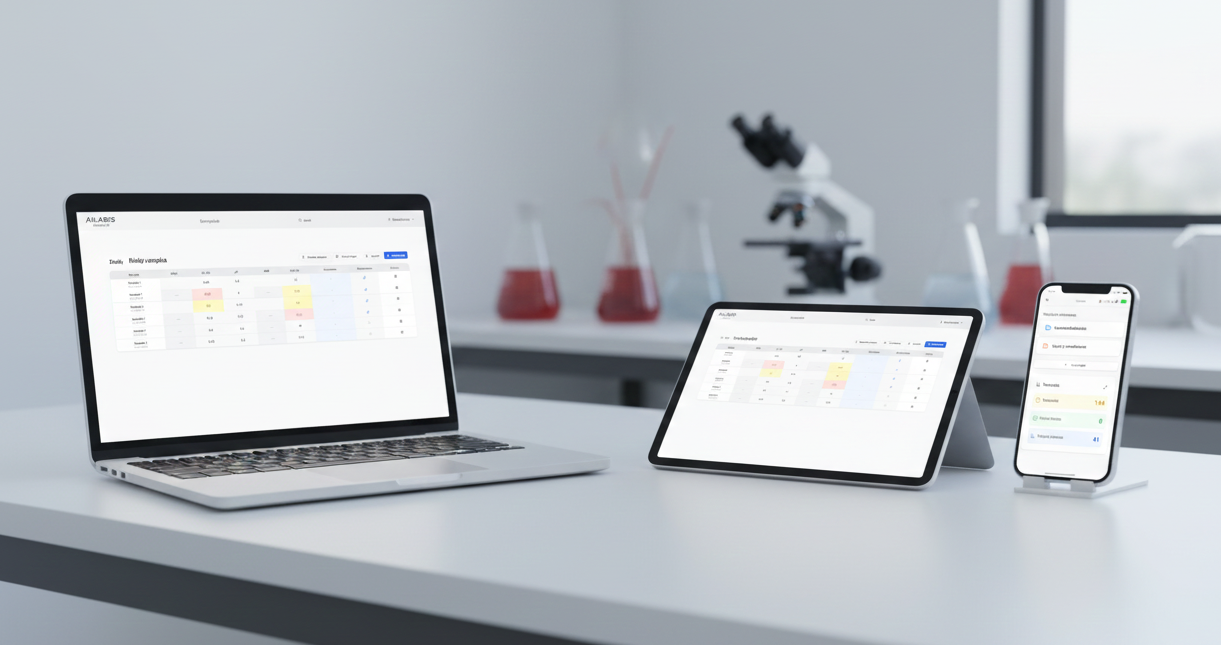 AILABIS Results — quality control laboratory software on laptop, tablet and phone